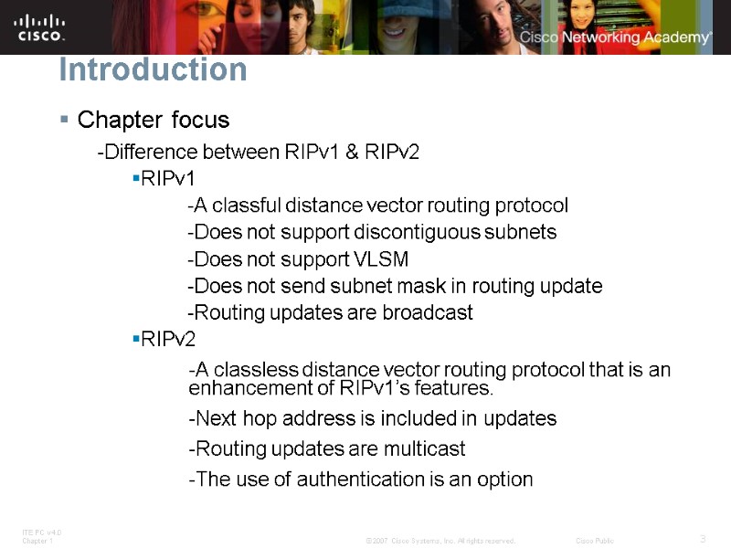 Introduction Chapter focus        -Difference between RIPv1 &